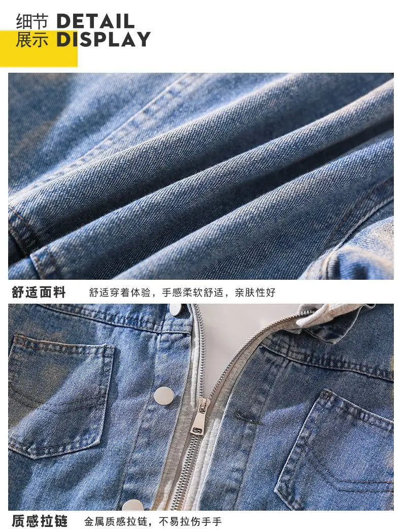 Teenage Boys Denim Jacket Spring and Autumn New Children's hooded casual Korean version jacket