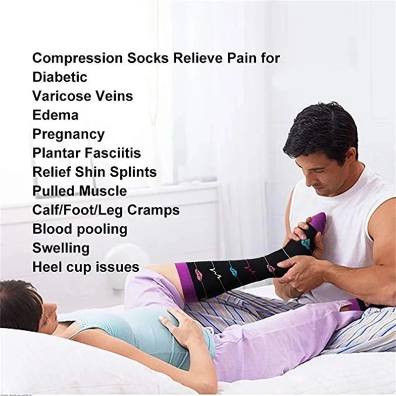 23 Styles Compression Socks 30 Mmhg Heart Star Stripe Socks New Unisex Golfs Tube Thigh Men Outdoor Long Pressure Stockings