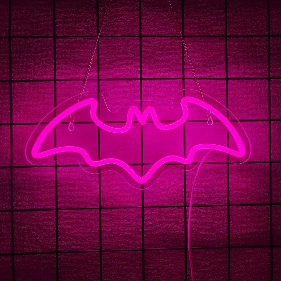 Halloween Bat LED Neon Sign, Ghost Light Up Signs for Wall Decor, Hanging Neon Lights for Home Bar Coffee Stores Window Decor