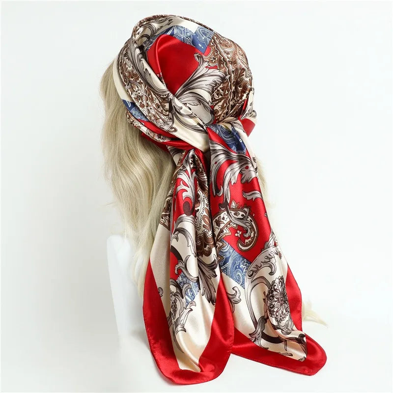 90*90CM Damen-Halstuch für den Kopf, Seidenkopftuch, Foulard aus Satin, Halstuch, Luxuriöser Seidenschal für die Handtasche, SJ02