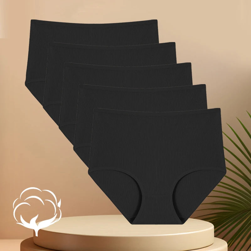 5PCS High Waist Cotton Underpants Women's Sexy Comfortable Briefs Seamless Breathable Panties Girls Stretch Soft Lingerie S-XXL