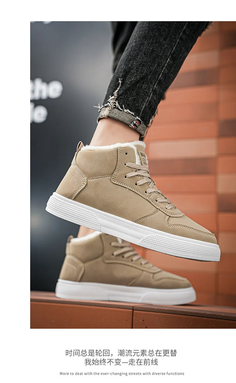 Plus-size men's high-top cotton shoes, men's winter warm fleece-lined casual sneakers, foreign trade fashion sports shoes