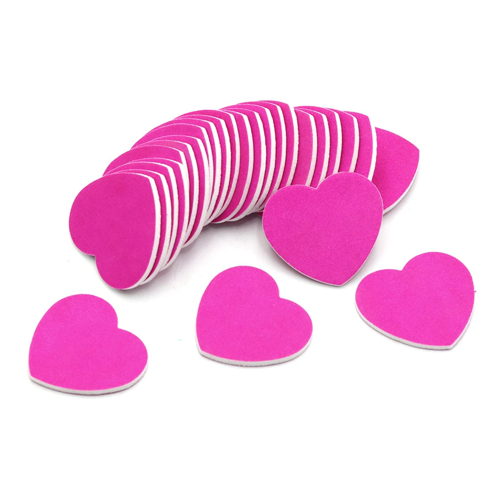 Heart Shape Nail Files 5/10/50 Pcs Set Emery Board Double-Sided Polishing Sanding Buffer Washable Sandpaper Manicure Accessories