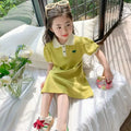 2025 New Children's Dress Girls' Summer Korean Edition Fashion Casual Striped Collar Short sleeved Dress1-10Y