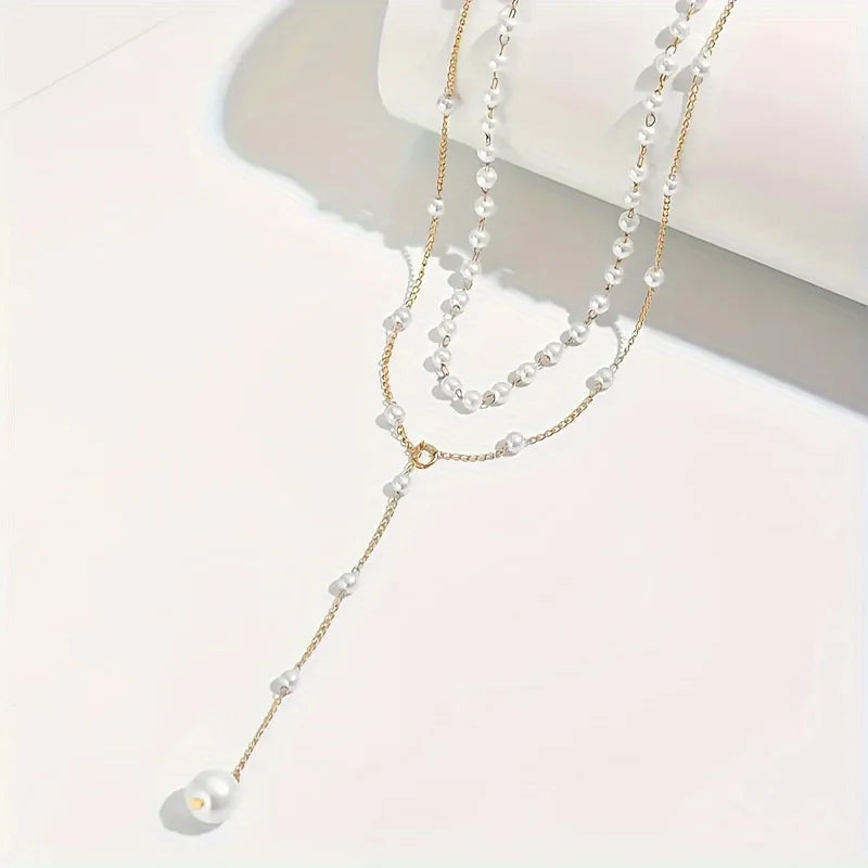 Elegant Imitation Pearl Necklace Fashion Long Tassel Pendant Front Chest Chain Necklace Women's Sexy Charm Body Jewelry Gifts