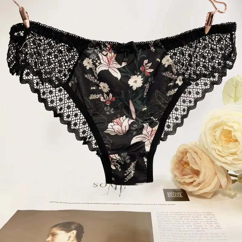 Floral Embroidery Lace Panties Women Briefs Sexy Hollow Out Bow Lingerie Female Underwear Ladies Breathable Underpants