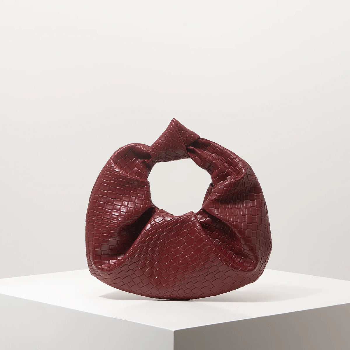 Vintage Faux Leather Woven Pattern Handbag, Knotted Crescent Bag, Pleated Cloud Bag, Women's Party Dress, Burgundy Wallet, Elegant Evening Bag (Pattern Random)