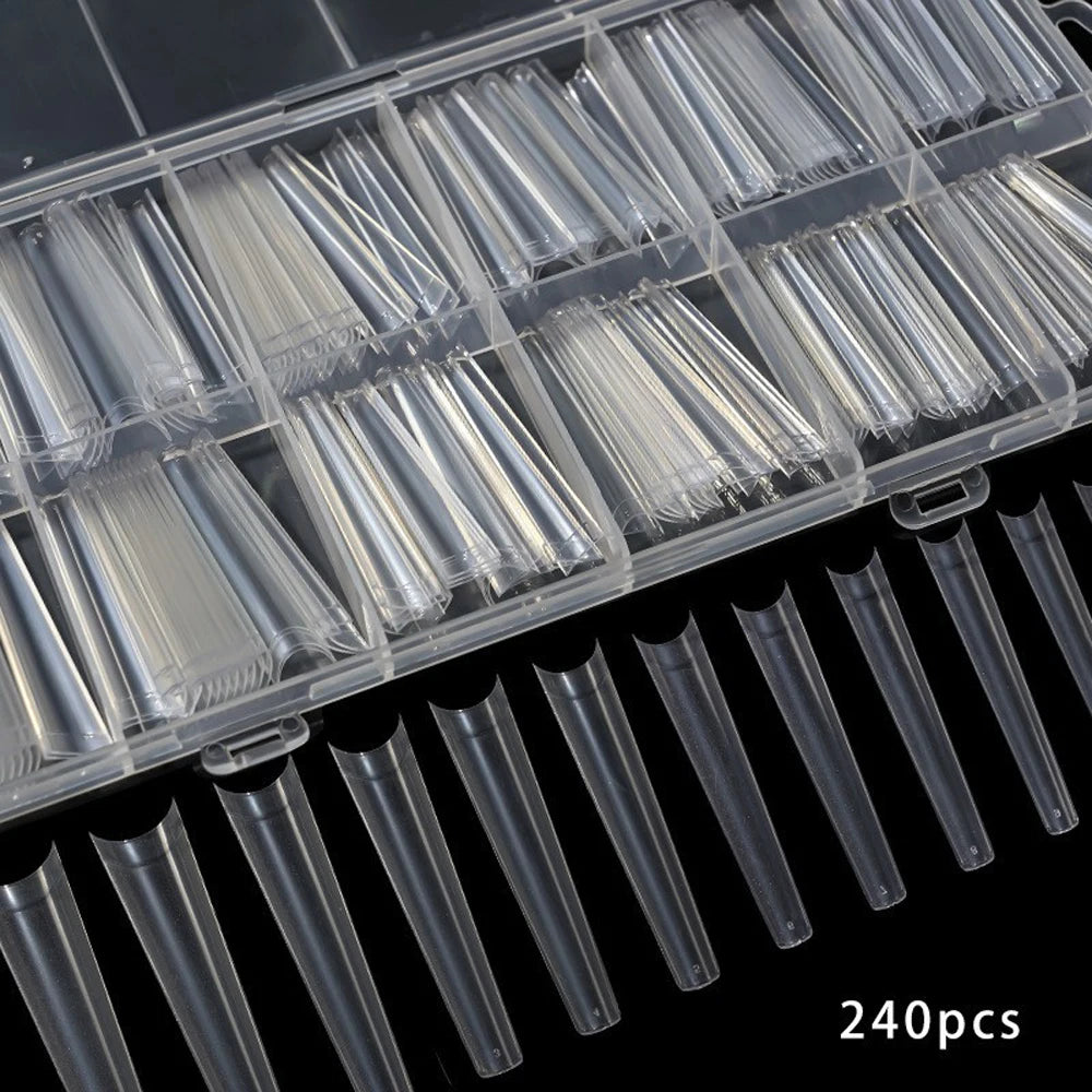 240Pcs 3XL Extra Long Coffin False Nails NO C-Curve Transparent Nail Tip 12 Size Half Cover Acrylic Nails Tips For Manicure Tool