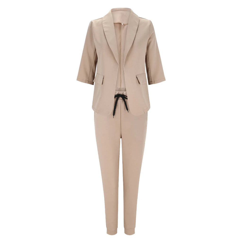 Traje de oficina formal de dos piezas para mujer 2026, conjunto de blazer y pantalón ajustado con bolsillo, solapa, conjuntos de oficina para mujer, chándal de 2 piezas