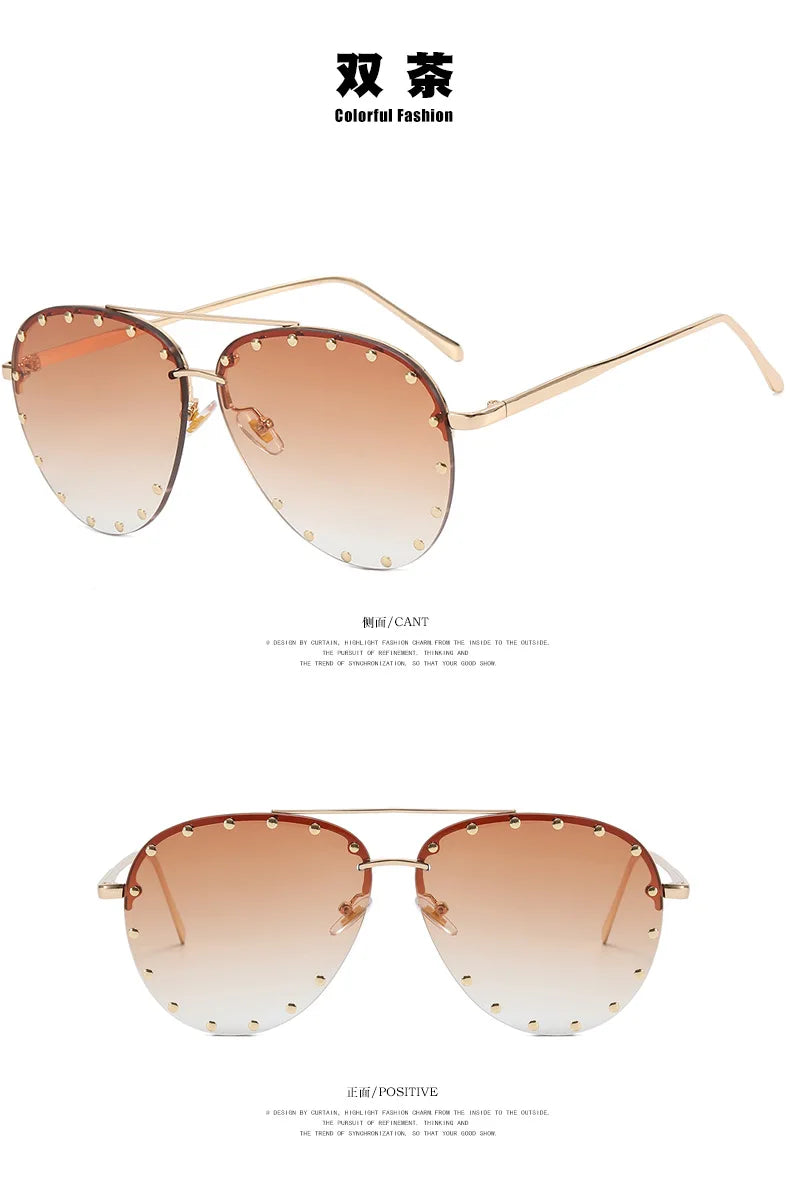 DOHOHDO New Ladies Metal Rivet Pilot Sunglasses Women Luxury Personality Glasses Cool Eyewear Shades Lady Oculos De Sol UV400