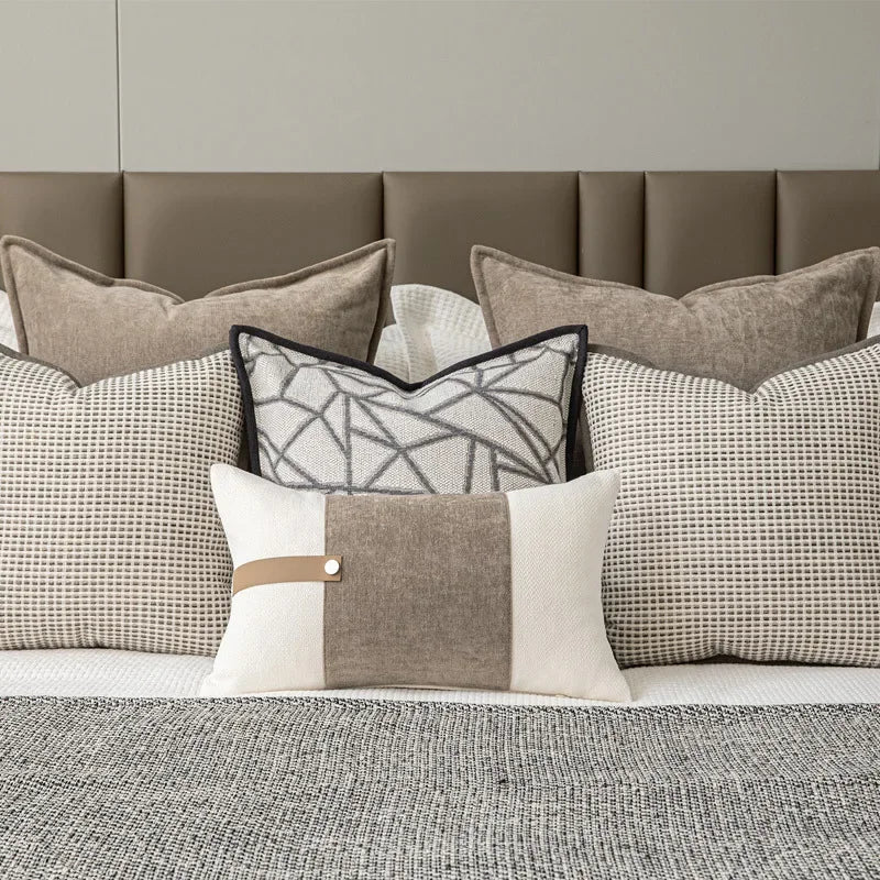 Design Luxury Cushion Cover 30x50 45x45 60x60cm Taupe Linen Woven Edged Square Pillowcase For Home Hotel Bed Living Room Sofa