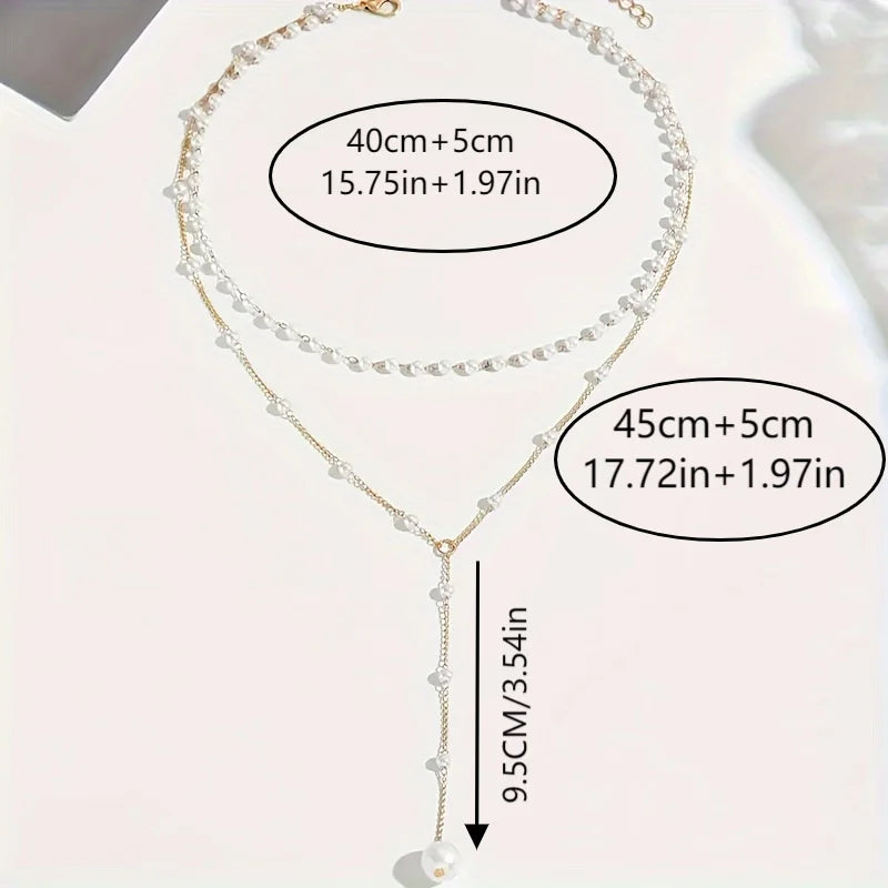 Elegant Imitation Pearl Necklace Fashion Long Tassel Pendant Front Chest Chain Necklace Women's Sexy Charm Body Jewelry Gifts
