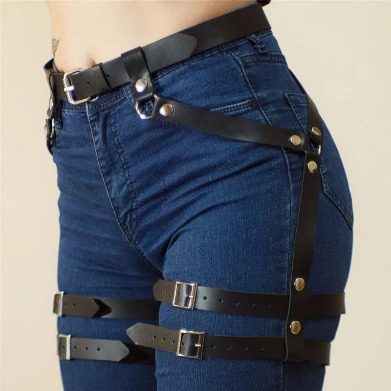 Gothic-style Lady Decorative Belt, Sexy Double-layer Leg Belt One-piece Belt, Halloween Role-playing Belt Accessory