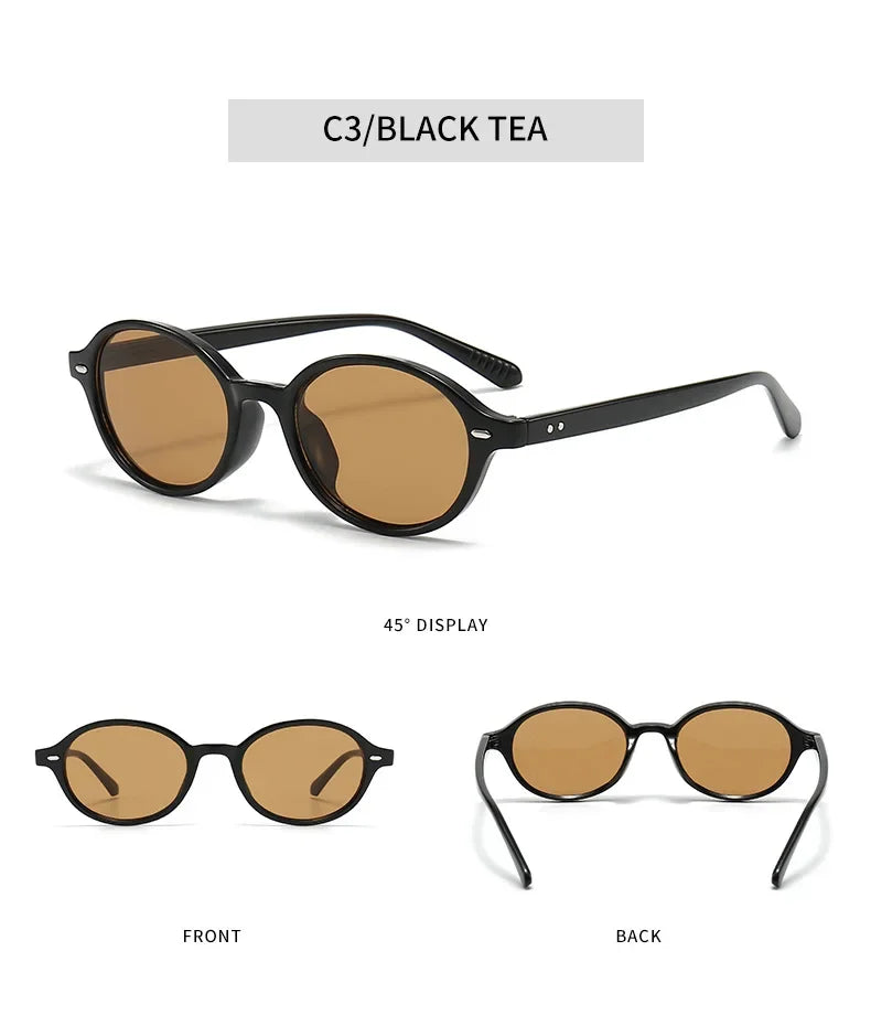 Retro Small Oval Sunglasses Women Men Rivets Shades Fashion Eyewear Luxury Sun Glasses UV400