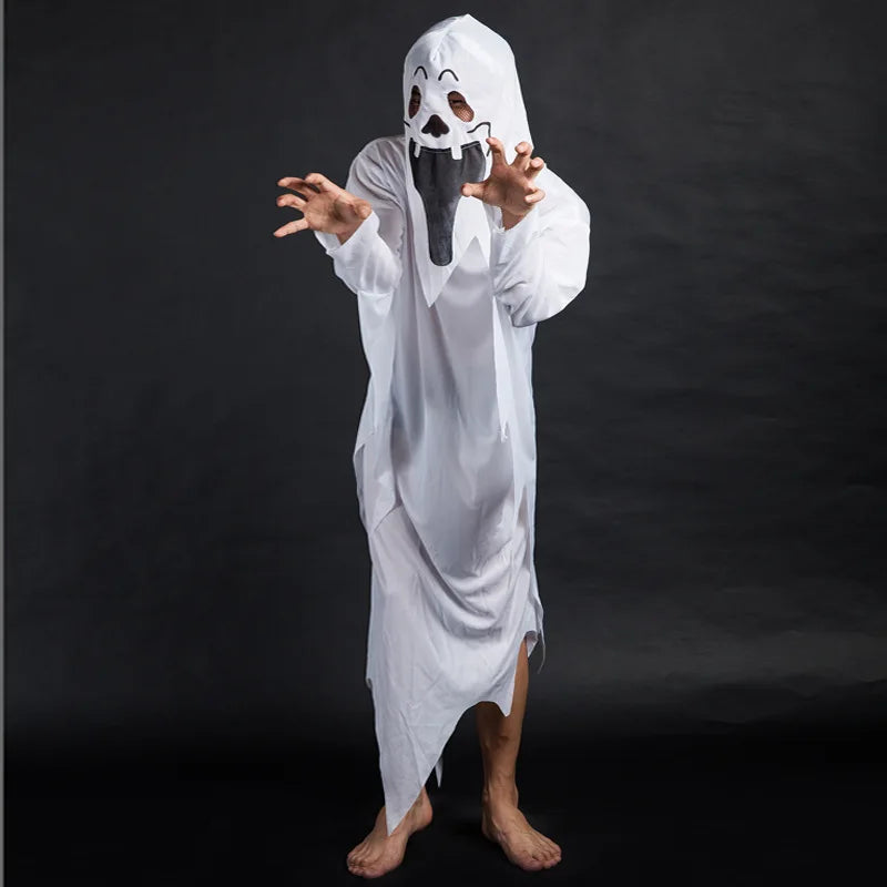 Halloween White Ghost Costume Spooky Spirit Outfit for Haunted House Costume Party Night Parade Festival Theme Event Dress Up