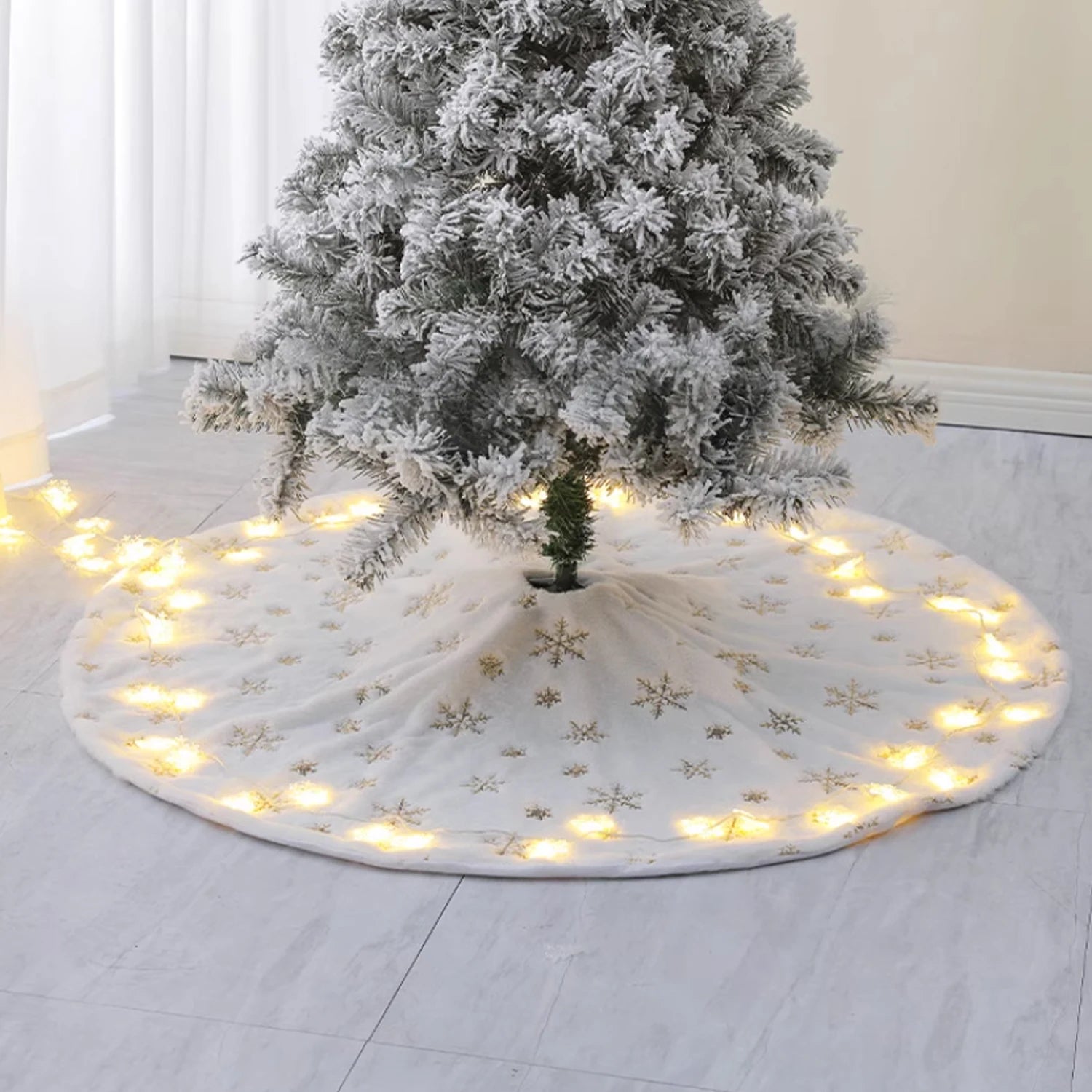 38/60cm Christmas Tree Skirt White Plush Xmas Tree Skirts Gold Silver Snowflake Plush Carpets Home New Year Party Decorations