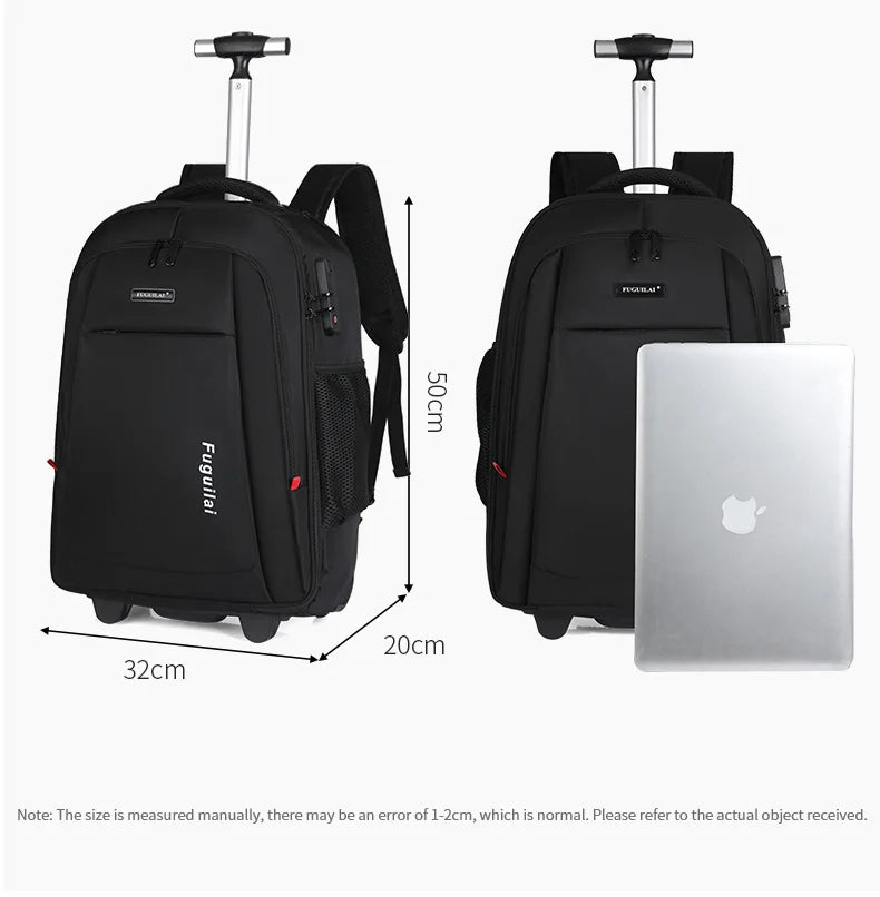 Men Trolley Backpack Rolling Luggage Travel Backpacks Trolley Bag with wheels Business Wheeled Backpack Cabin Carry on Luggage