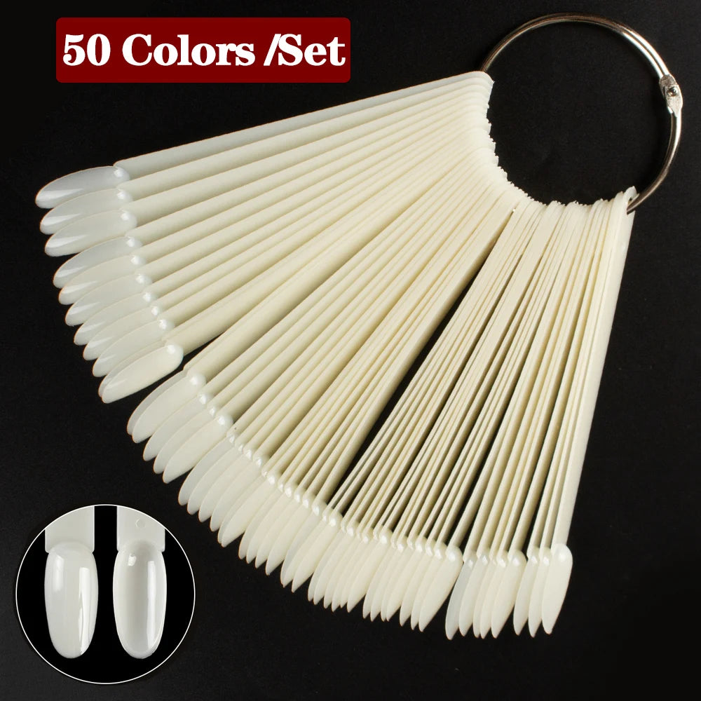 1 Set False Nail Tips Clear Nature Black Nail Art Display Oval Fan Style Nail Swatch Polish Stand Tips Practice Manicure Tools