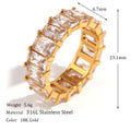 E.B.belle Tarnish Free 18K Gold Plated Shiny Square Zircon Ring 316L Stainless Steel Transparent Waterproof Women's ring