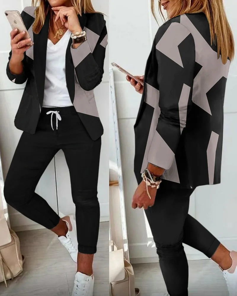 Traje de oficina formal de dos piezas para mujer 2026, conjunto de blazer y pantalón ajustado con bolsillo, solapa, conjuntos de oficina para mujer, chándal de 2 piezas