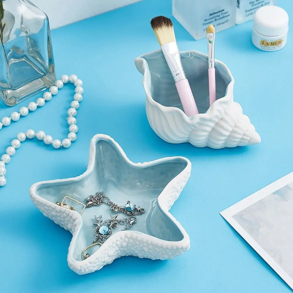1 Pc Ceramic Starfish Shell Storage Tray Jewelry Display Tray Conch Storage Plate Earrings Ring Box Crafts Decoration
