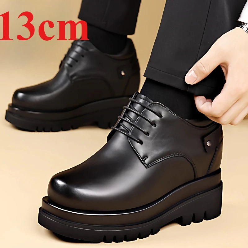 Extra High 13cm Height-increasing Shoes Men's Dress Shoes British Business Casual Elevator Shoes Wedding Thick Soled Derby Shoe