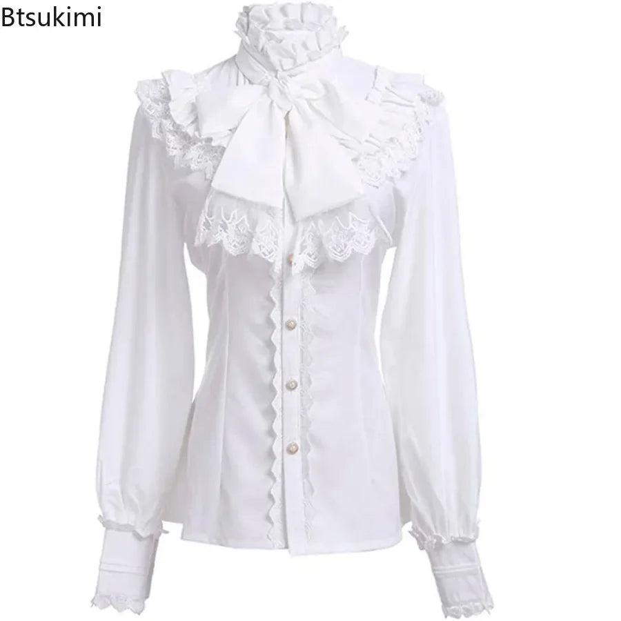 Steampunk Men's Shirt Tops Renaissance Victorian Gothic Medieval Long Sleeve Stand Collar Shirts Male Halloween Cosplay Costumes