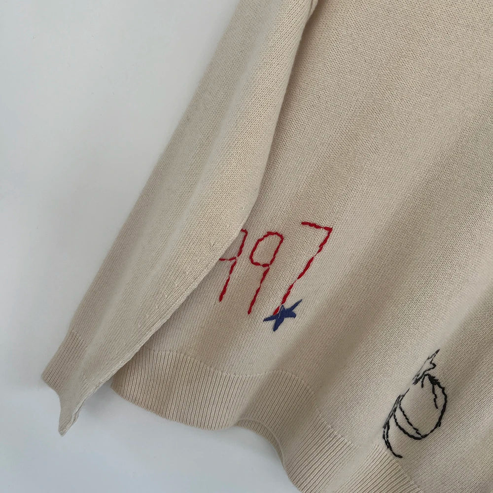 Rowan M538 Letter Jacquard Knit Pullover Winter O-Neck Long Sleeve Buttons Female Sweater Classic Casual Lady Top 2026