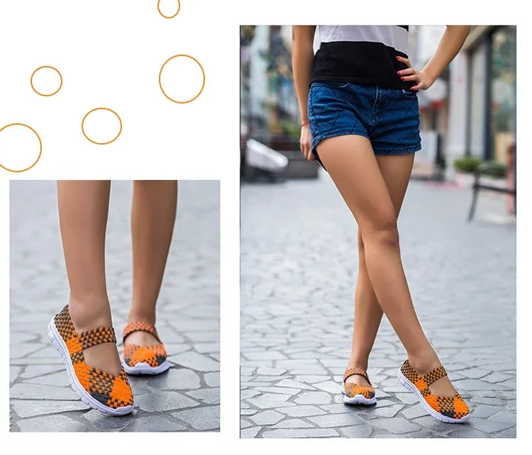 Plus Size Women Flat Shoes  Elastic Band Weave Shoes Women Comfort Flat Shoes Women Casual Loafers Zapatos De Mujer