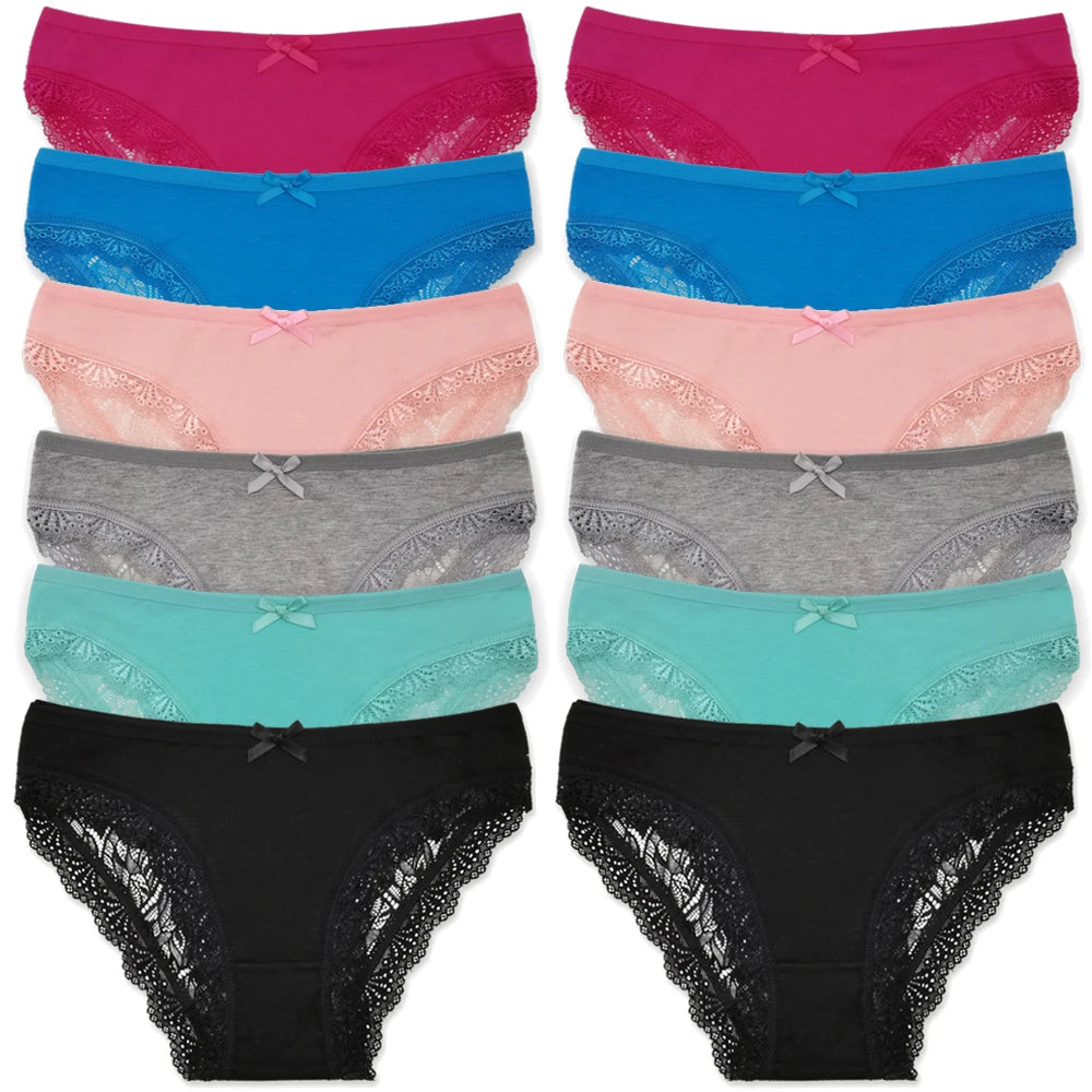 Cotton Panties Women's Underwear Panty Fashion Lace Briefs Girls Low Waist Shorts Female Lingerie Culottes 12 Pcs/set