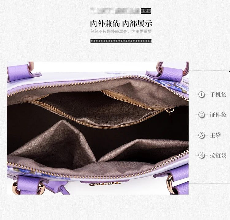 Fashion Elegant Shell Bag Women Flower Printing Totes Shoulder Crossbody Bags High Quality PU Leather Luxury Handbags for Women