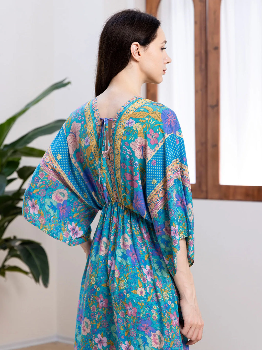 Bohemian Oversize Loose Elastic Waist Maxi Dresses Women Robe Cotton Rayon Floral Printed Long Dress Summer Boho Beach Cover up