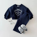 2026 Spring New Children Long Sleeve Clothes Set Baby Girls Heart Embroidery Sweatshirt + Pants 2pcs Suit Kids Sports Outfits