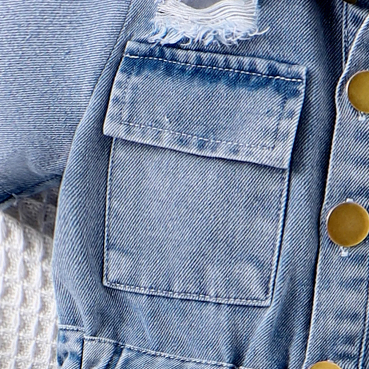 New Children Denim Jumpsuits Dresses Girls Medium and Large Kids Waist-cinching Denim Jumpsuit with Lapels and Ripped Waists
