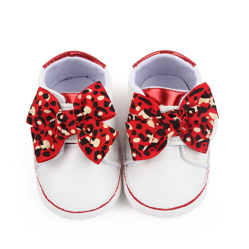 Citgeett Autumn Infant Baby Girl Sneaker Bow Letters Leopard Print Flats First Walking Shoes Casual Daily Shoes