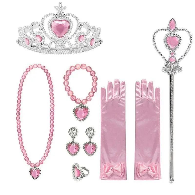 Princess Girls Anna Elsa Accessory Costume Photography Props Gloves Tiara Angle Fairy Wand Jewelry Set Fancy Dress Role Play