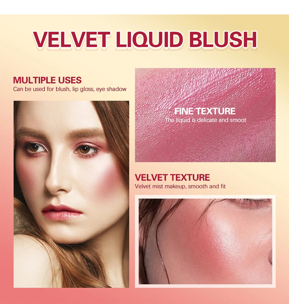 7.5ml Matte Liquid Blush Velvet Blusher Orange Peach Face Pigment Lasting Beauty Natural Cheek Tint Cream Waterproof  Blush