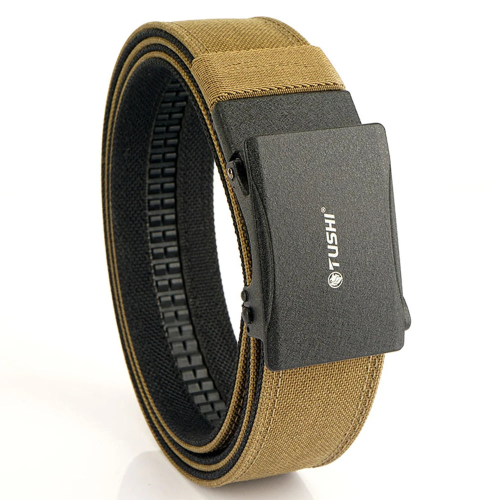 TUSHI New Stiff Tactical Belt for Men Metal Automatic Buckle Military Police Duty Belt 1100D Nylon Gun Belt Casual Girdle Male