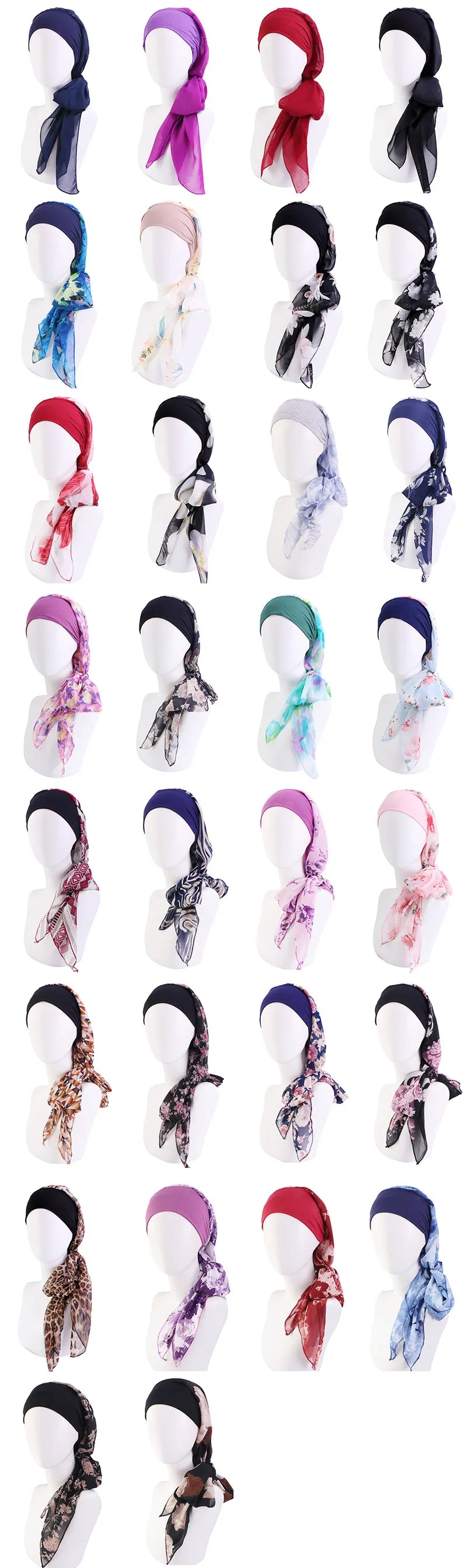 New Muslim Women Hijab Head Wrap Pre-Tied Headwear Cancer Chemo Flower Printed Elastic Turban Cover Hair Loss Head Scarf Bandana