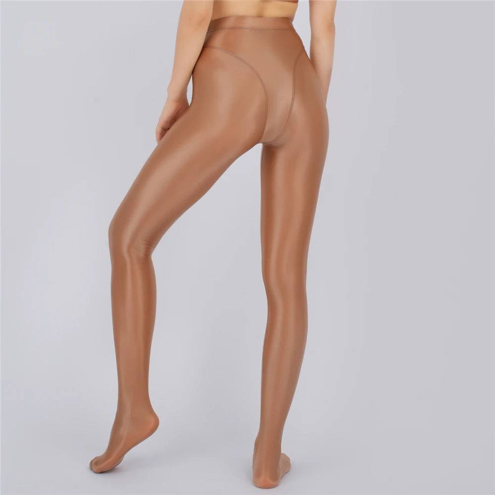 Sexy Women Thin Sheer See Through High Waist Sexy Tight Silk Shiny Pencil Pant Oil Glossy Candy Color Yoga Leggings Pants