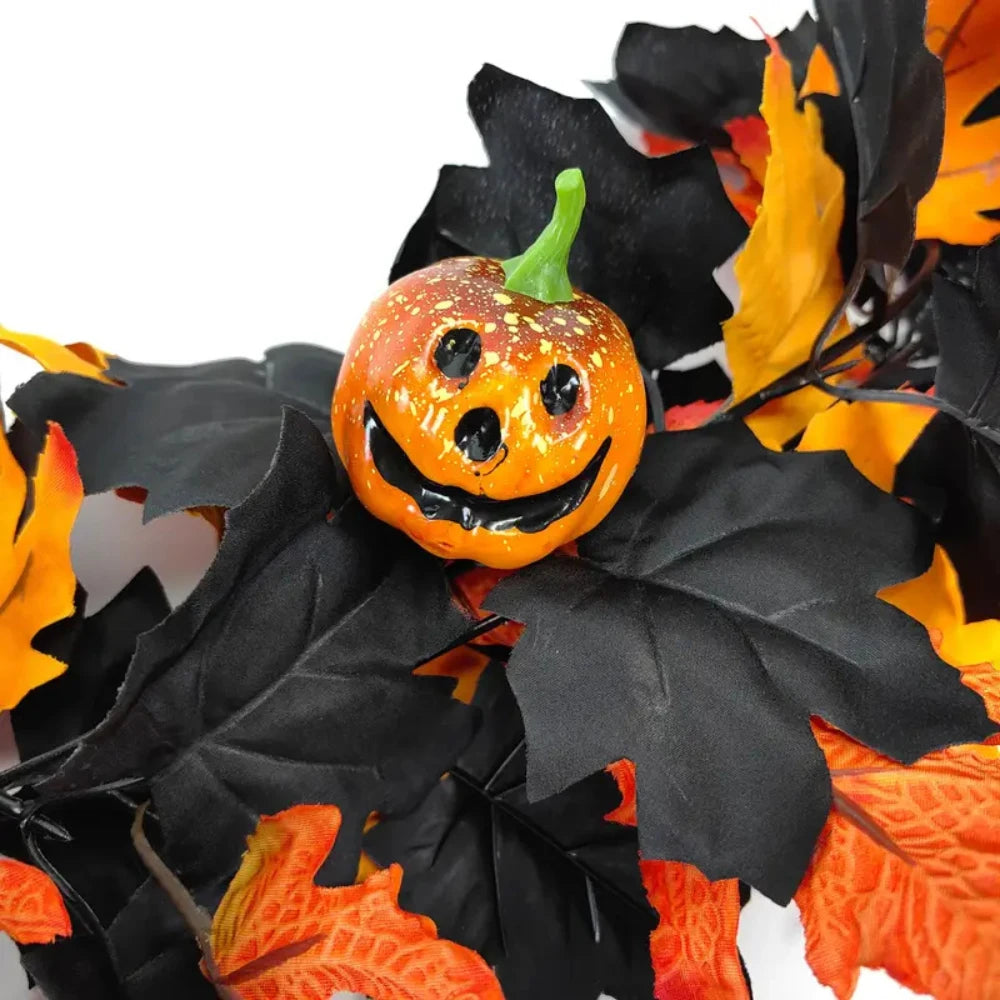 Halloween Fall Garland with Pumpkins Maple Leaves Artificial Flowers Decorative Hanging for Thanksgiving Home Fireplace Doorway