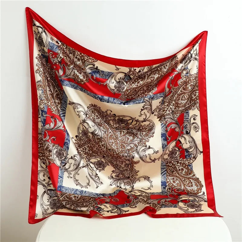 90*90CM Woman Handkerchief for Head Silk Head Scarf Foulard En Satin Neckerchief Luxury Silk Purse Scarf SJ02