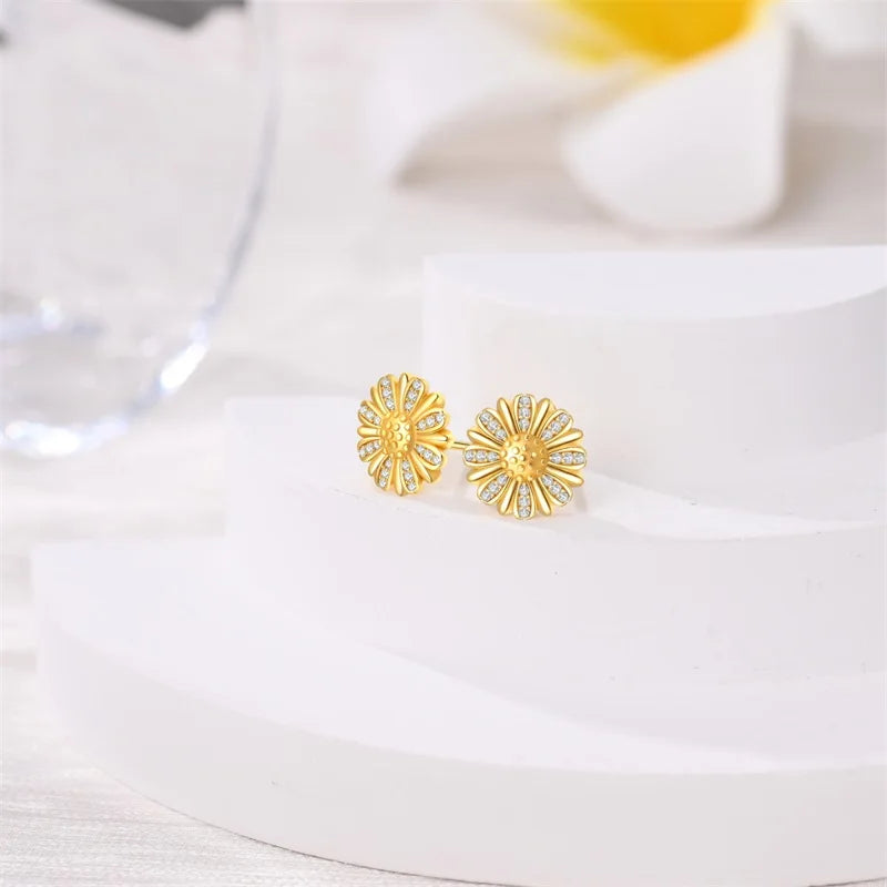 925 Sterling Silver Green Lucky Clover Yellow Daisy Bamboo Earrings  for Women Bee Butterfly Ear Studs Elegant Party Jewelry