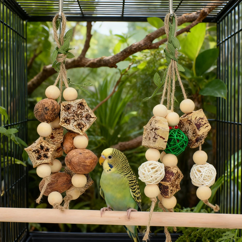 1PC Random Color Wood Hanging Parrot Chewing Swing Toy for Pet Bird Conure Parakeet Cockatiel Lovebird Birdcage Hanging Bite Toy
