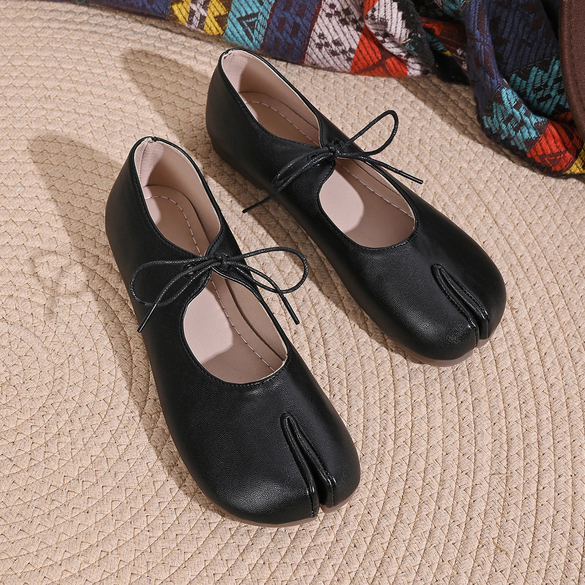 Fashion Softes Spaltleder Zehenschuhe für Damen, Tabi Ballet Flats, Frühling, Herbst, Bequeme Spaziergänger, Faule Loafer, Freizeit-Mädchen-Tanzschuhe