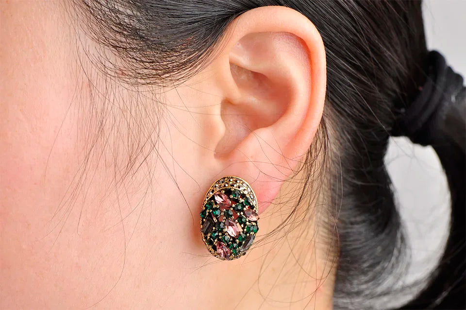 Blucome Vintage Stud Earrings For Women Girls French Hooks Max Brincos Ouro Joias Full Crystal Turkish Jewelry Retro Pendientes