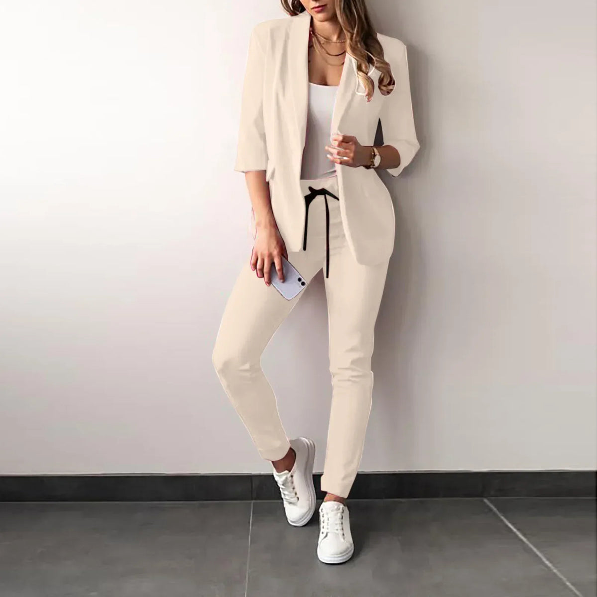2026 Women's Formal Two Pieces Office Suit Sets Slim Blazer and Pants with Pocket Lapel Women Suits Office Sets 2PCS Tracksuit