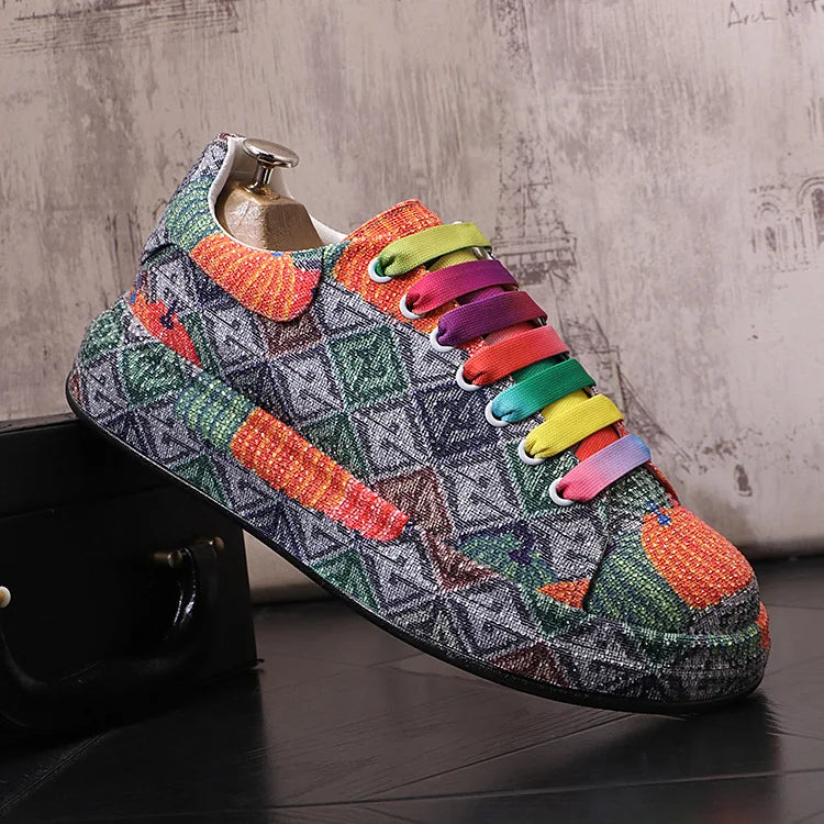 Sneakers Casual Mens Designer Bling Graffiti Board Shoes Fashion Microfiber Leather Breathable Increased Internal Platform Shoes