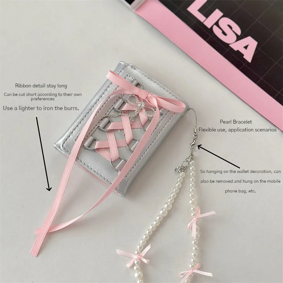Silver Sweet Wallets for Women Y2k Strap-on Designer Original Fashion Short Coin Purse Korean Style Casual New Cute Wallet Purse