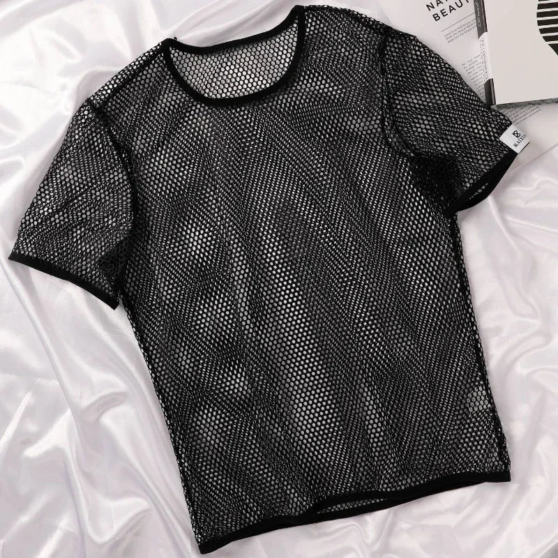 Men's Hollow Out Mesh T-Shirt, Breathable, Sport, See Through, Streetwear, Lightweight, Casual Tank Top, Summer, New Arrivals